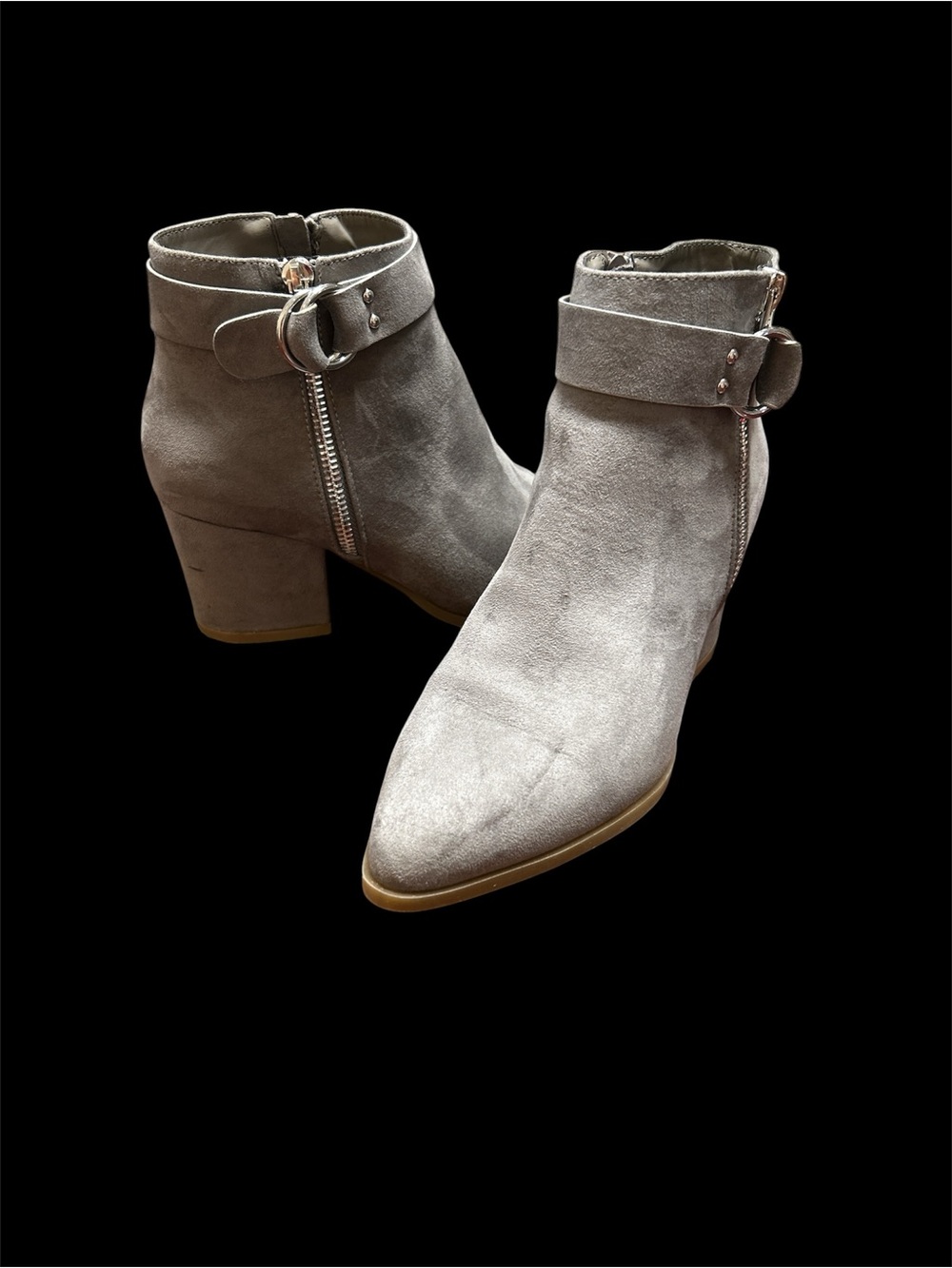 Women's Grey Ankle Boots with Buckle and Zipper detail